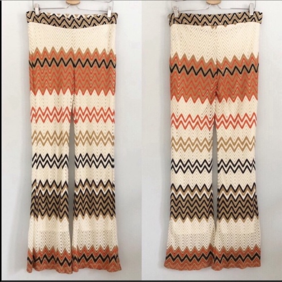 Signature Studio Pants - SIGNATURE STUDIO Crochet Knit Chevron Flared Pants